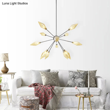 Industrial Amber/Clear Pendant Chandelier With Diamond Glass Shade - 9/12/15 Lights Living Room