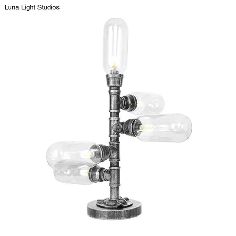 Industrial Antique Black Glass Desk Lamp | 4/5-Light Clear/Amber Capsule Living Room Task Lighting