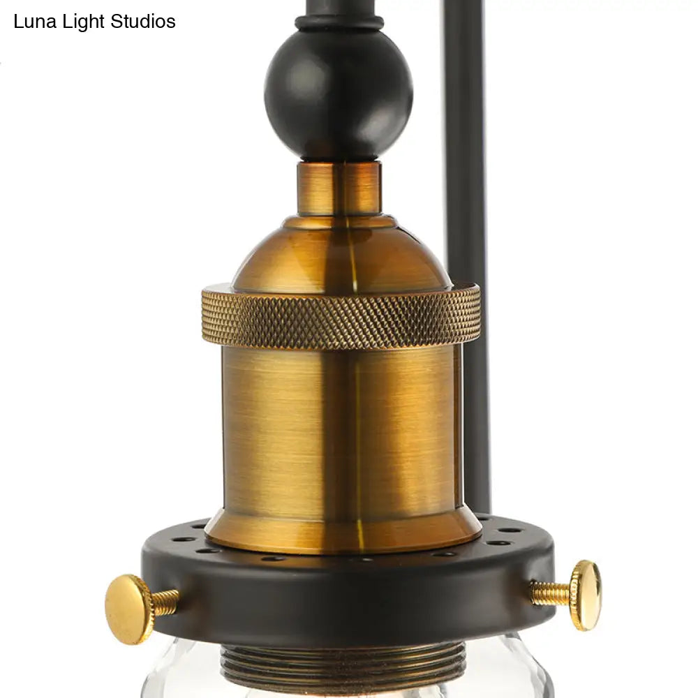 Industrial Antique Brass Barn Wall Light Fixture With Clear Glass And Gooseneck Arm