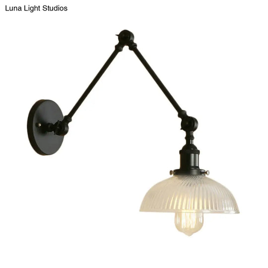 Industrial Antique Brass/Black/Rust Swing Arm Wall Sconce With Ribbed Glass Shade - Perfect Living