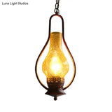 Industrial Antique Pendant Light With Crackle Glass For Living Room - Copper/Bronze Finish