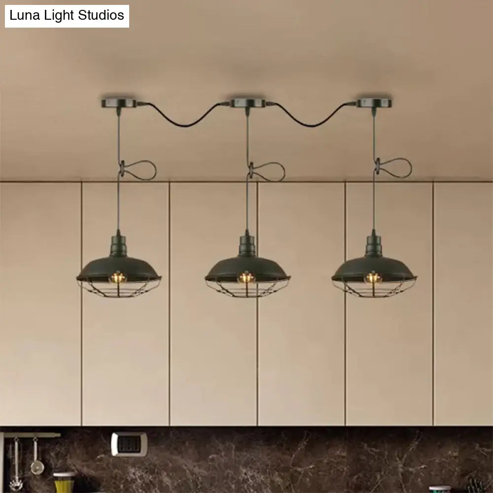 Industrial Style Barn Metallic Hanging Light With 3/5 Lights Black Finish And Wire Cage - Perfect