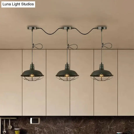 Industrial Barn Metal Pendant Light With Wire Cage - 3/5 Lights In Black Finish For Kitchen