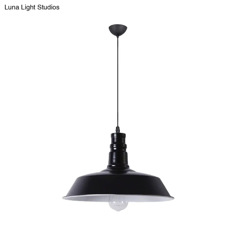 Industrial Barn Shade Pendant Lamp With Rolled-Trim Head - Red/Yellow/White Finish