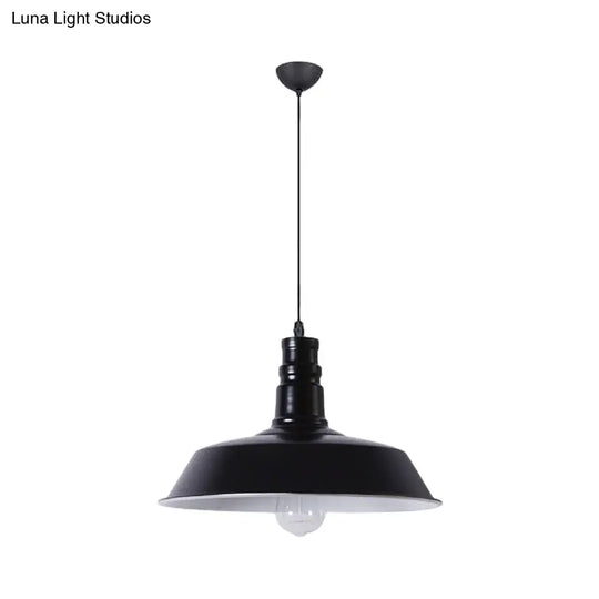 Industrial Barn Shade Pendant Lamp With Rolled-Trim Head - Red/Yellow/White Finish