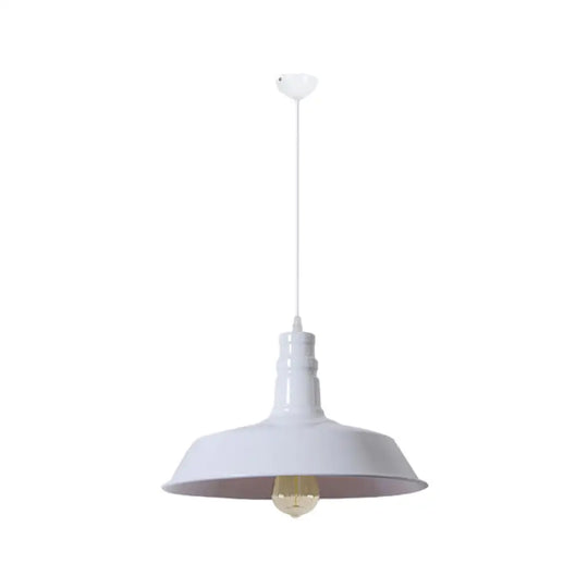 Industrial Barn Shade Pendant Lamp With Rolled-Trim Head - Red/Yellow/White Finish White