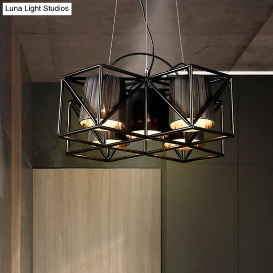 Industrial Black 5-Bulb Fabric Suspension Kitchen Chandelier Light
