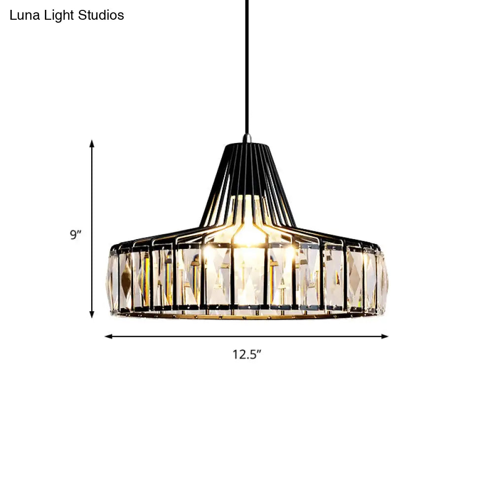 Industrial Black Barn Pendant Light Fixture With Crystal Block - 1-Light Hanging Kit 10/12.5 Wide