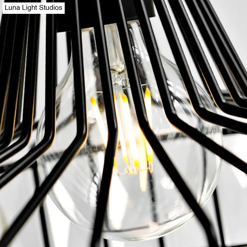 Industrial Black Barn Pendant Light Fixture With Crystal Block - 1 Hanging Kit 10’/12.5’ Wide