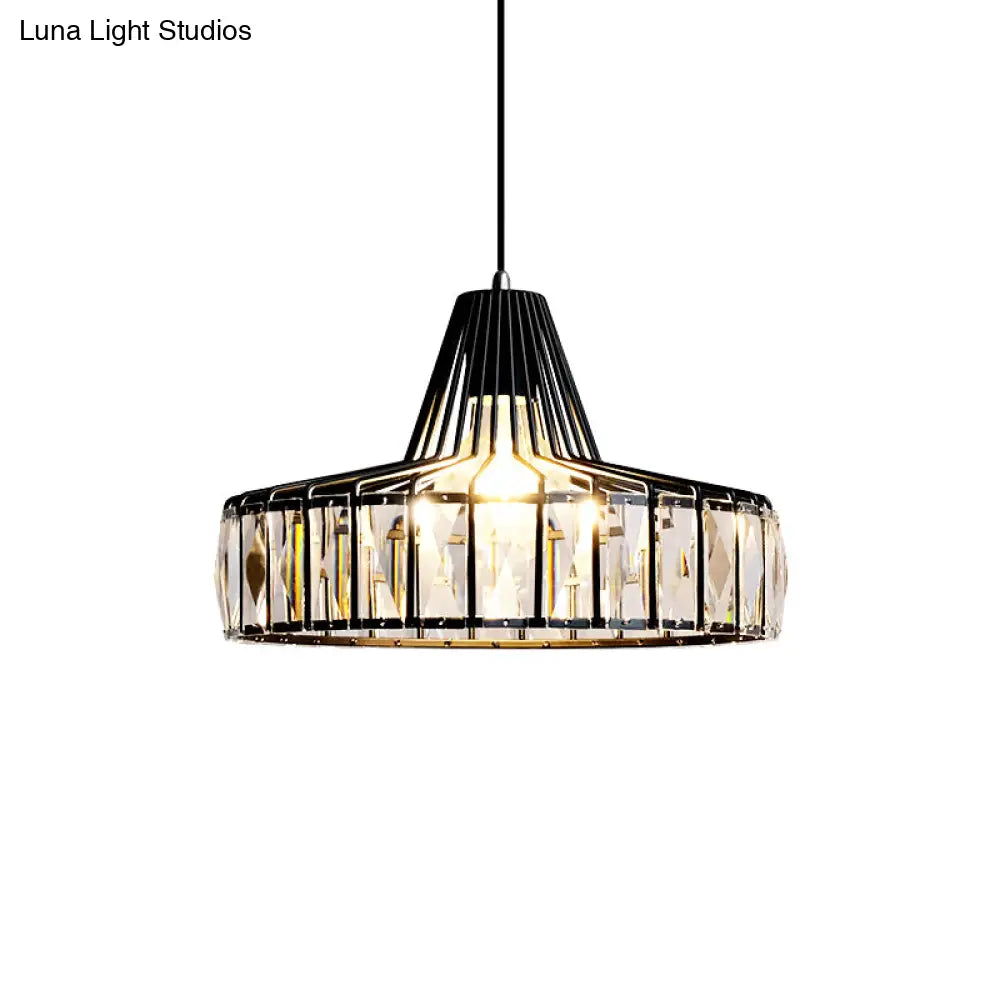 Industrial Black Barn Pendant Light Fixture With Crystal Block - 1 Hanging Kit 10’/12.5’ Wide