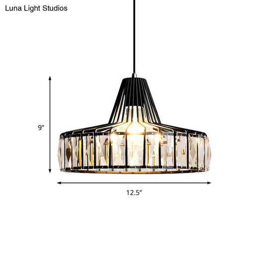 Industrial Black Barn Pendant Light Fixture With Crystal Block - 1 Hanging Kit 10’/12.5’ Wide