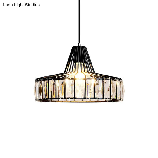 Industrial Black Barn Pendant Light Fixture With Crystal Block - 1-Light Hanging Kit 10/12.5 Wide