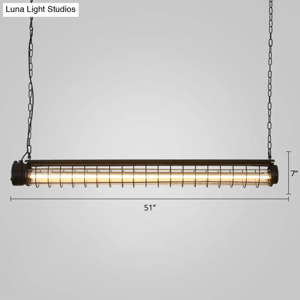 Industrial Black Cage Island Pendant - Tubular Design For Dining Room Ceiling