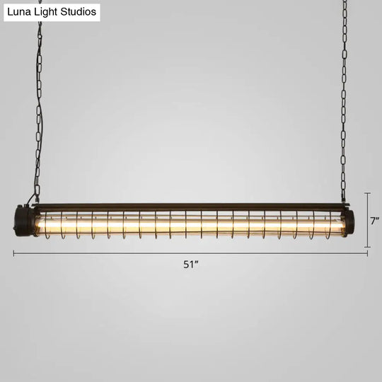 Industrial Black Cage Island Pendant - Tubular Design For Dining Room Ceiling