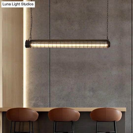 Industrial Black Cage Island Pendant - Tubular Design For Dining Room Ceiling