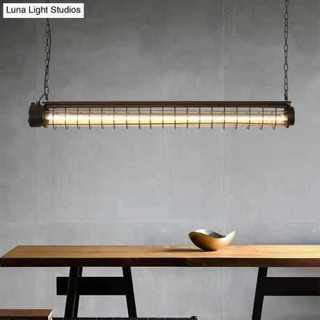 Industrial Black Cage Island Pendant - Tubular Design For Dining Room Ceiling