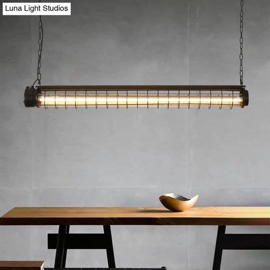 Industrial Black Cage Island Pendant - Tubular Design For Dining Room Ceiling