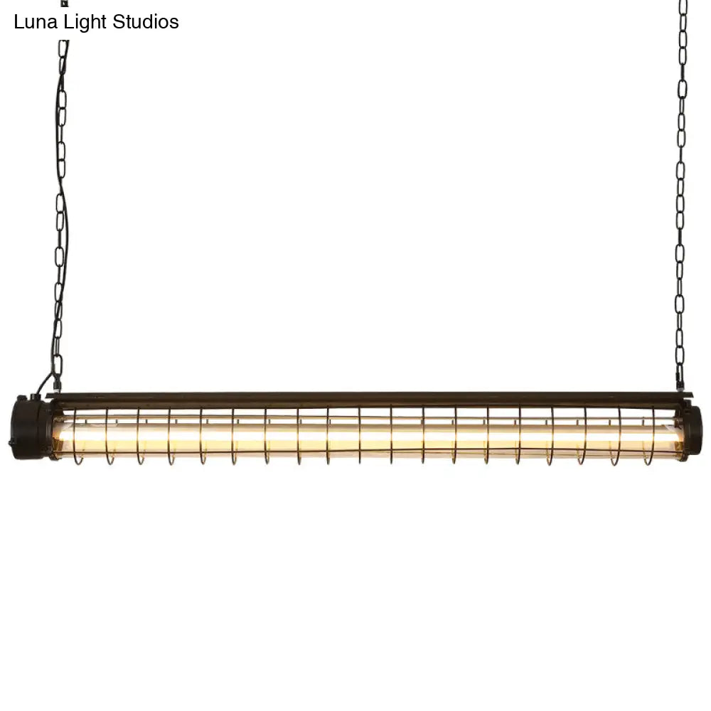 Industrial Black Cage Island Pendant - Tubular Design For Dining Room Ceiling