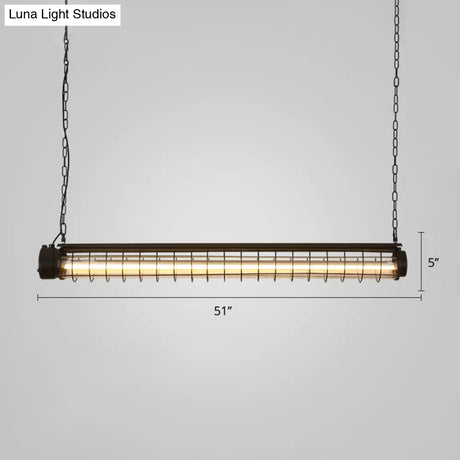 Industrial Black Cage Island Pendant - Tubular Design For Dining Room Ceiling