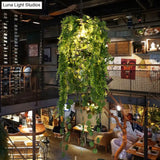 Industrial Black Cage Pendant Light With Led And Plant