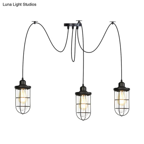 Industrial Black Caged Multi-Bulb Ceiling Light With Clear Glass - Perfect For Restaurants And Swag