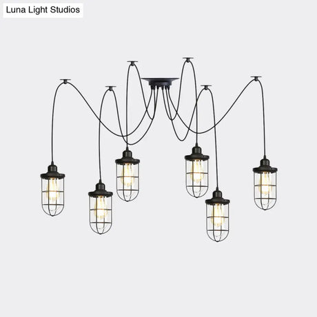 Industrial Black Caged Multi-Bulb Ceiling Light With Clear Glass - Perfect For Restaurants And Swag