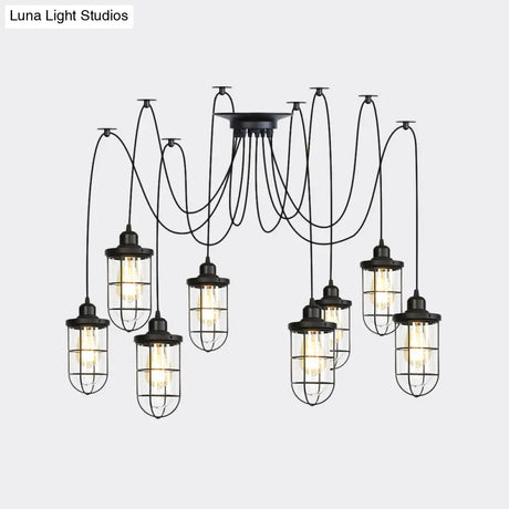 Industrial Black Caged Multi-Bulb Ceiling Light With Clear Glass - Perfect For Restaurants And Swag