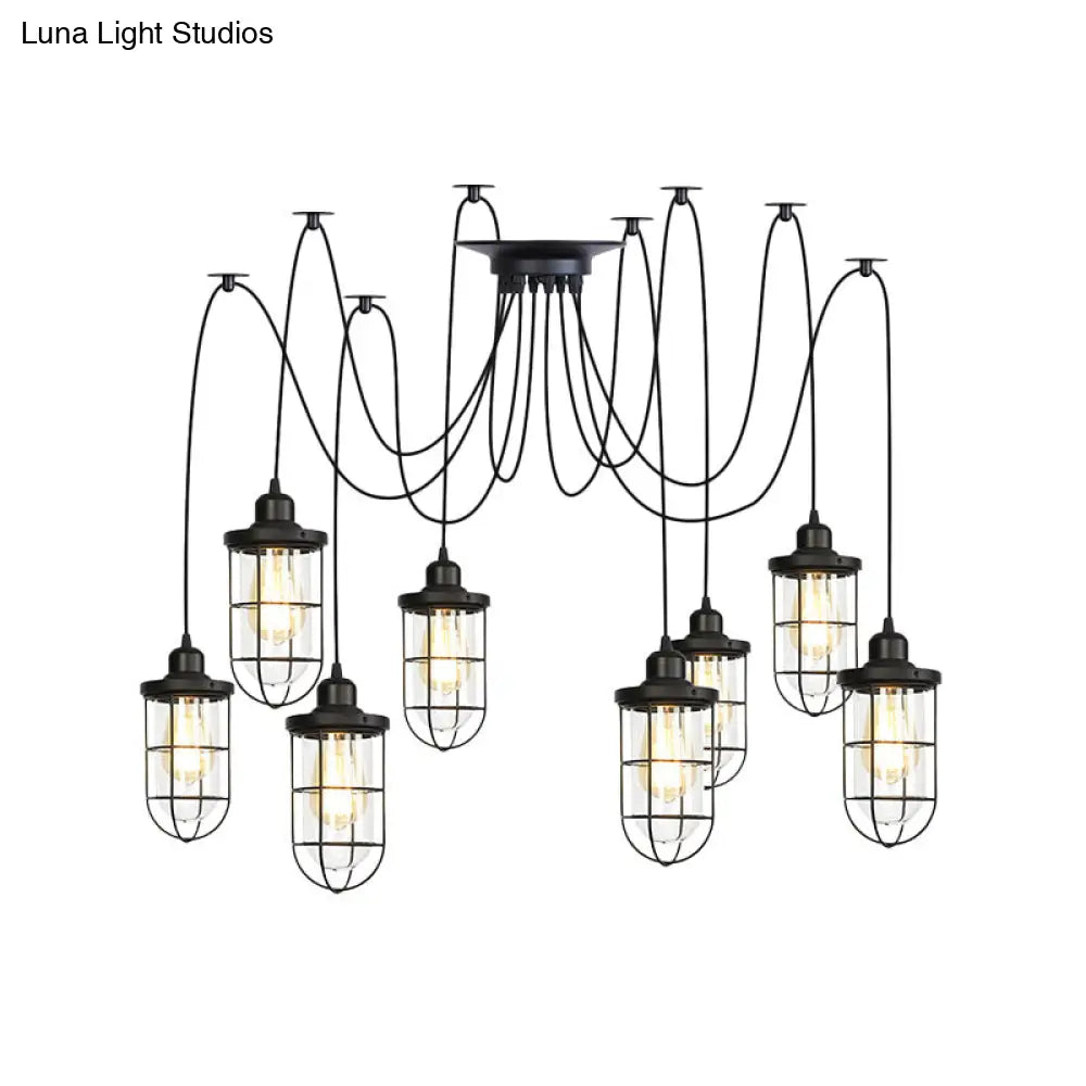 Industrial Black Caged Multi Ceiling Light - Clear Glass 2/3/6-Bulb Ideal For Restaurants Swag