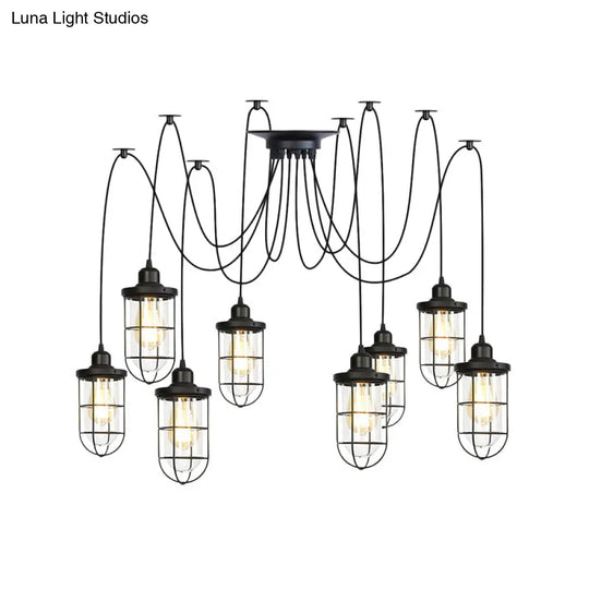 Industrial Black Caged Multi Ceiling Light - Clear Glass 2/3/6-Bulb Ideal For Restaurants Swag