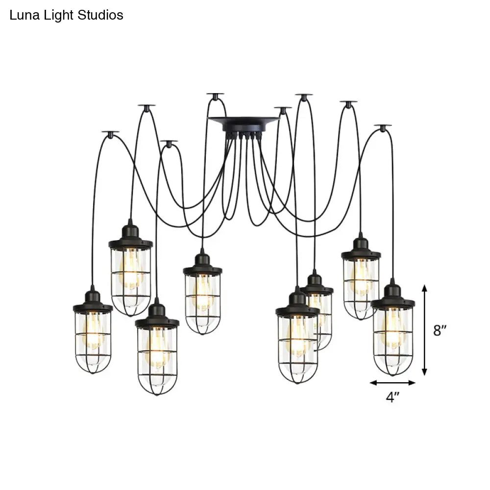 Industrial Black Caged Multi Ceiling Light - Clear Glass 2/3/6-Bulb Ideal For Restaurants Swag
