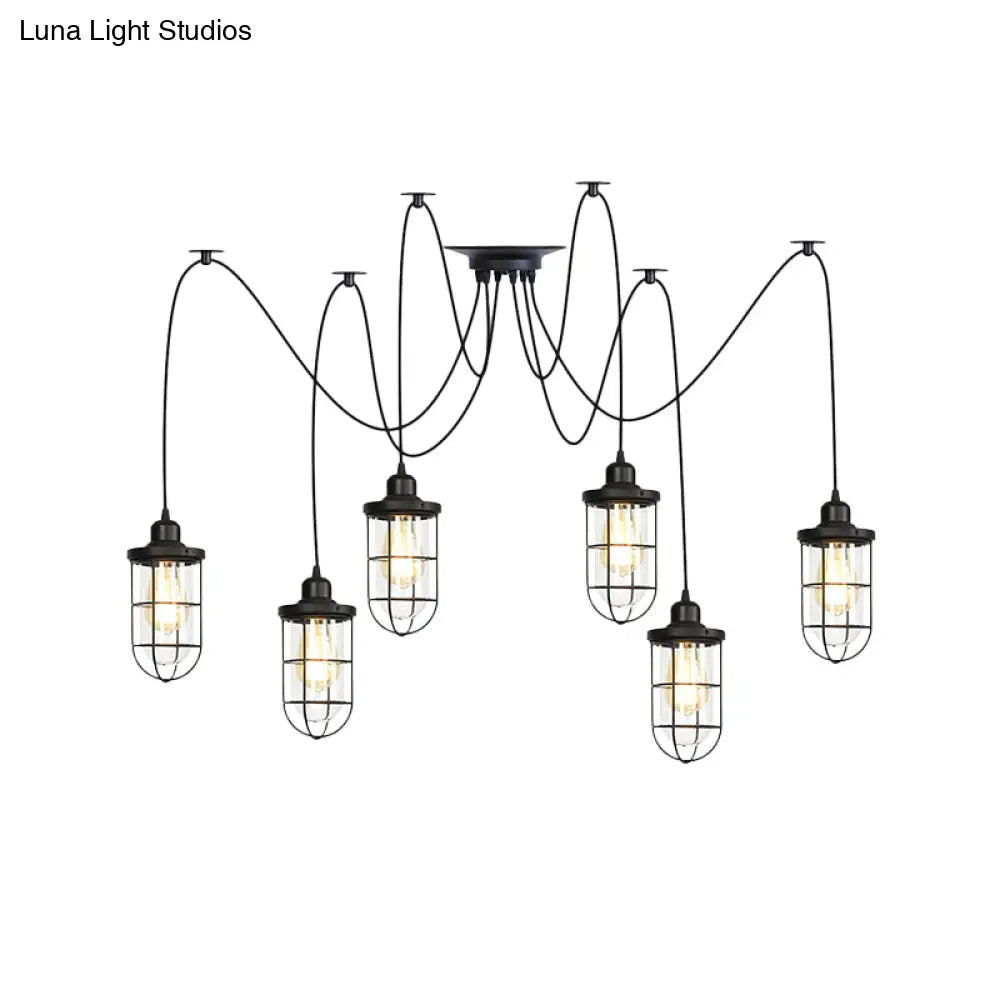 Industrial Black Caged Multi-Bulb Ceiling Light With Clear Glass - Perfect For Restaurants And Swag