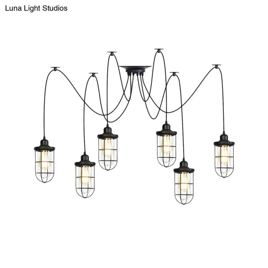 Industrial Black Caged Multi-Bulb Ceiling Light With Clear Glass - Perfect For Restaurants And Swag