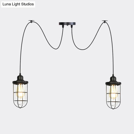 Industrial Black Caged Multi-Bulb Ceiling Light With Clear Glass - Perfect For Restaurants And Swag