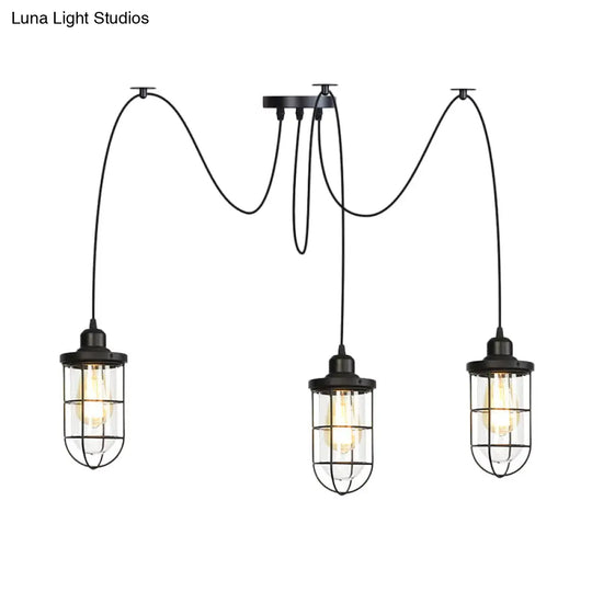 Industrial Black Caged Multi-Bulb Ceiling Light With Clear Glass - Perfect For Restaurants And Swag