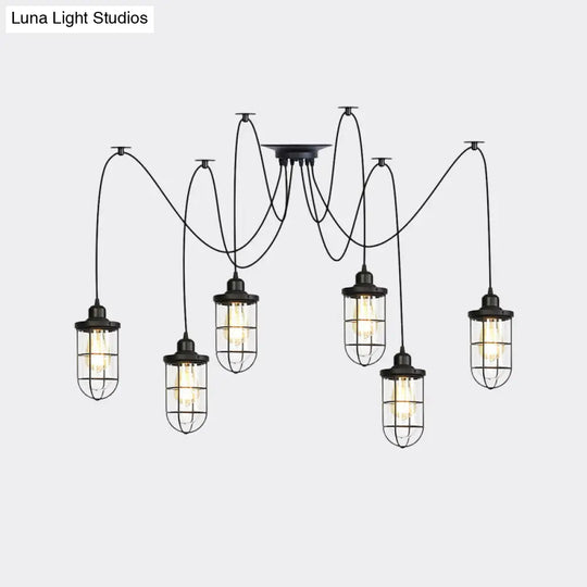 Industrial Black Caged Multi Ceiling Light - Clear Glass 2/3/6-Bulb Ideal For Restaurants Swag