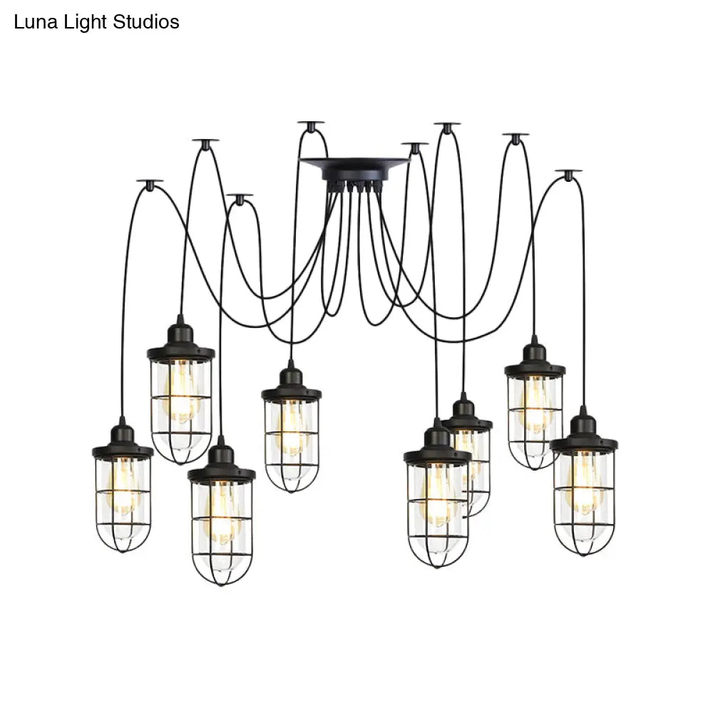 Industrial Black Caged Multi-Bulb Ceiling Light With Clear Glass - Perfect For Restaurants And Swag