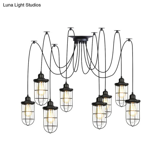 Industrial Black Caged Multi-Bulb Ceiling Light With Clear Glass - Perfect For Restaurants And Swag