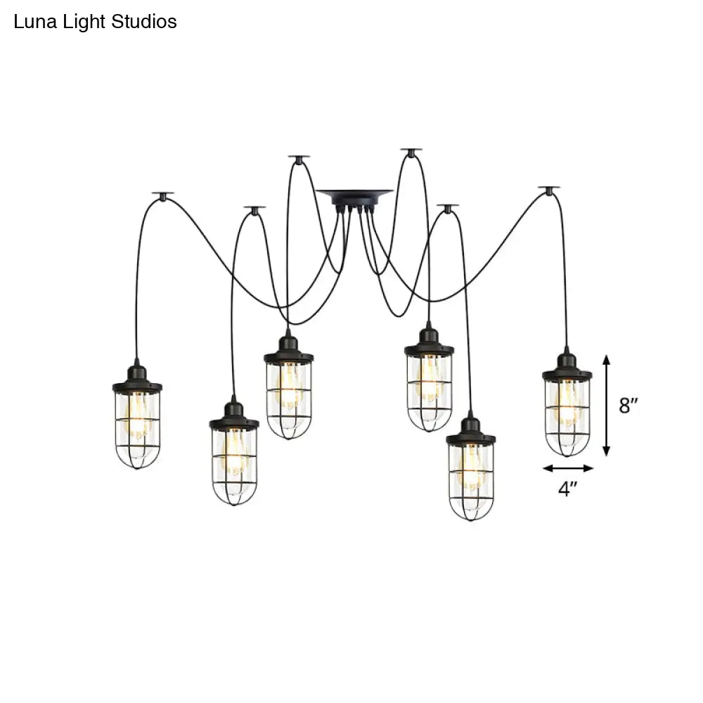 Industrial Black Caged Multi-Bulb Ceiling Light With Clear Glass - Perfect For Restaurants And Swag