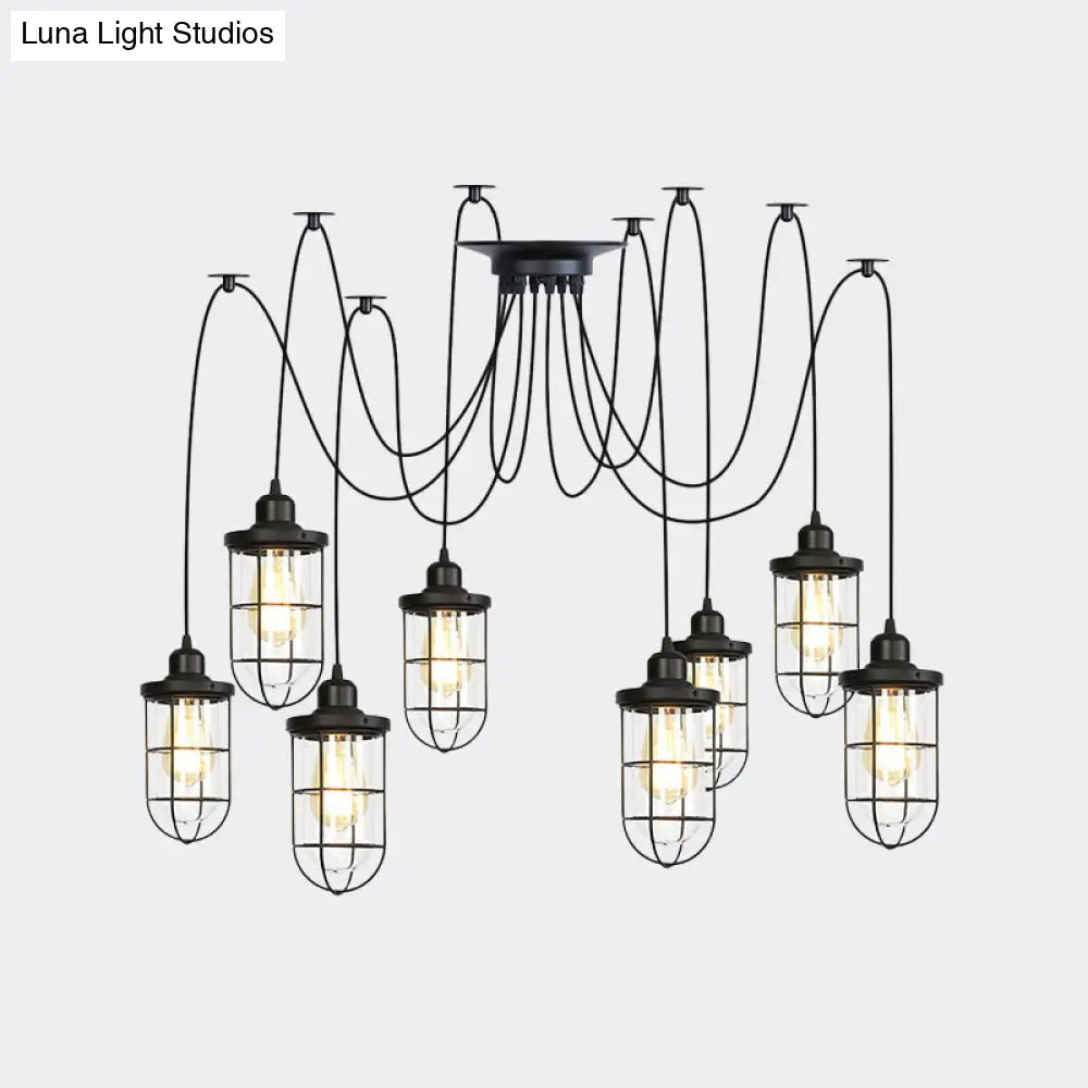Industrial Black Caged Multi Ceiling Light - Clear Glass 2/3/6-Bulb Ideal For Restaurants Swag