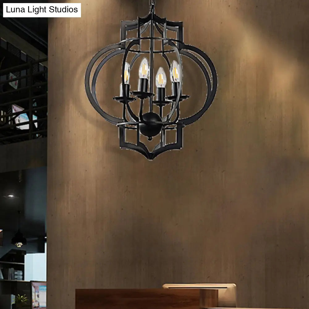 Industrial Black Chandelier Pendant Light With Metal Candle Shade - 4-Bulb Ceiling Lamp For Dining
