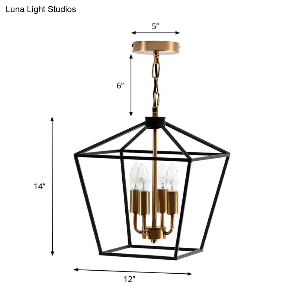 Industrial 4-Light Pendant Chandelier With Wire Cage Shade