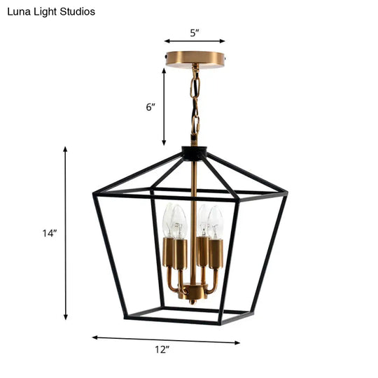 Industrial 4-Light Pendant Chandelier With Wire Cage Shade