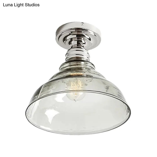 Industrial Black/Chrome Ceiling Mount - 1 Light Semi Flush With Bowl Shade For Living Room