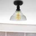 Industrial Black/Chrome Ceiling Mount - 1 Light Semi Flush With Bowl Shade For Living Room Black