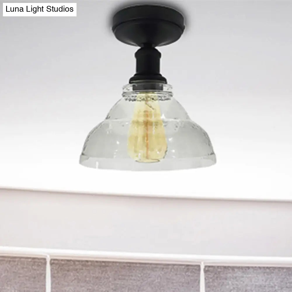 Industrial Black/Chrome Ceiling Mount - 1 Light Semi Flush With Bowl Shade For Living Room Black
