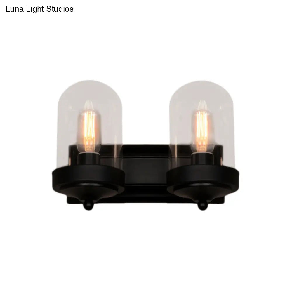 Industrial Black Clear Glass Capsule Wall Light Fixture For Porch - 1/2 Bulb Mount