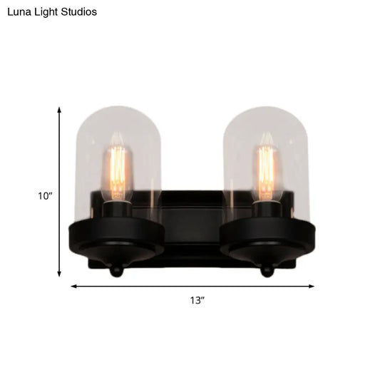 Industrial Black Clear Glass Capsule Wall Light Fixture For Porch - 1/2 Bulb Mount