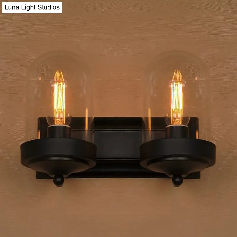 Industrial Black Clear Glass Capsule Wall Light Fixture For Porch - 1/2 Bulb Mount