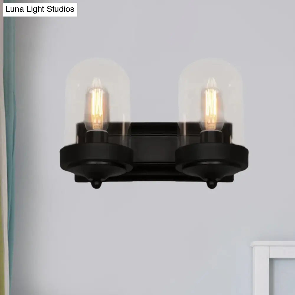 Industrial Black Clear Glass Capsule Wall Light Fixture For Porch - 1/2 Bulb Mount