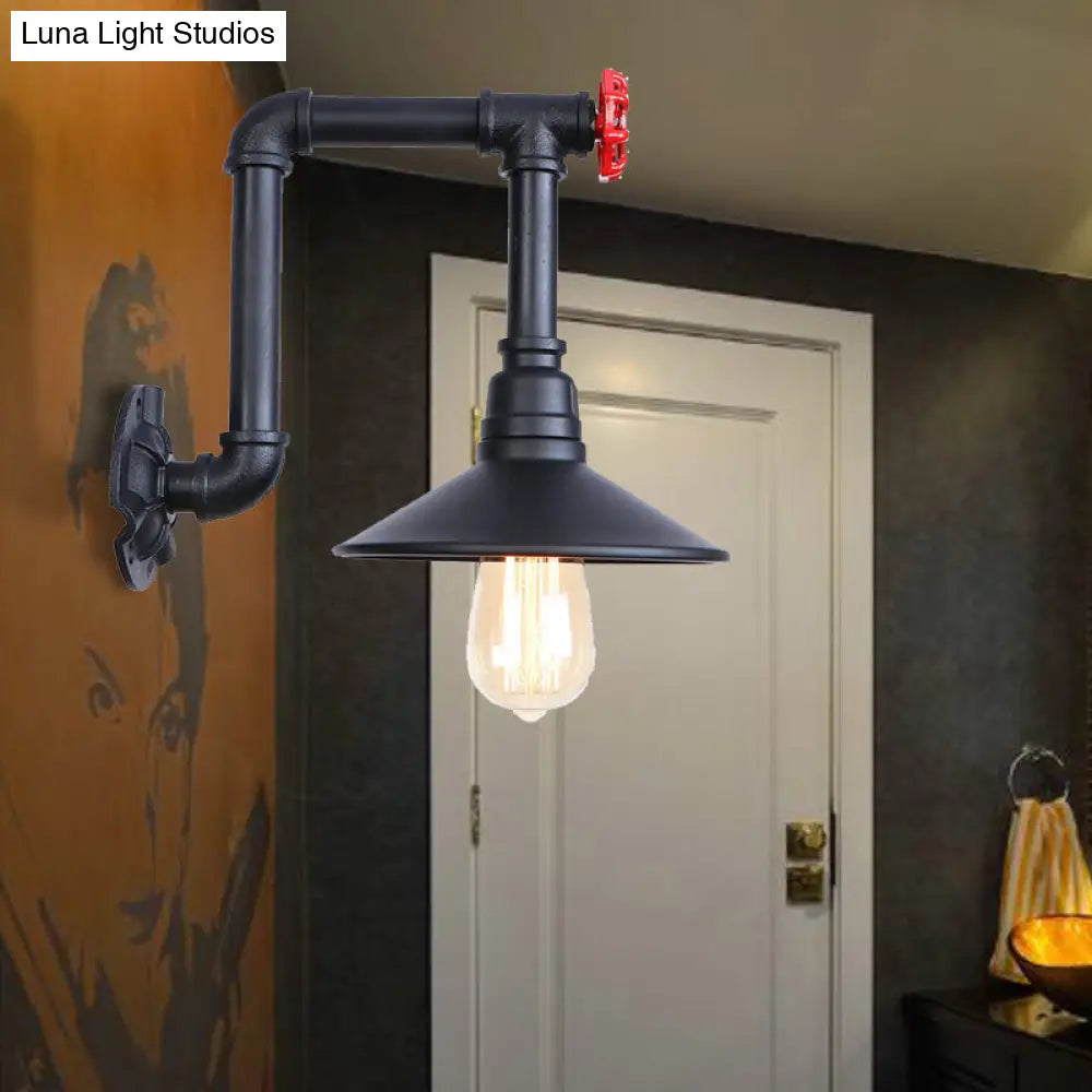 Industrial Black Cone Wall Sconce With Pipe Design And Iron Finish